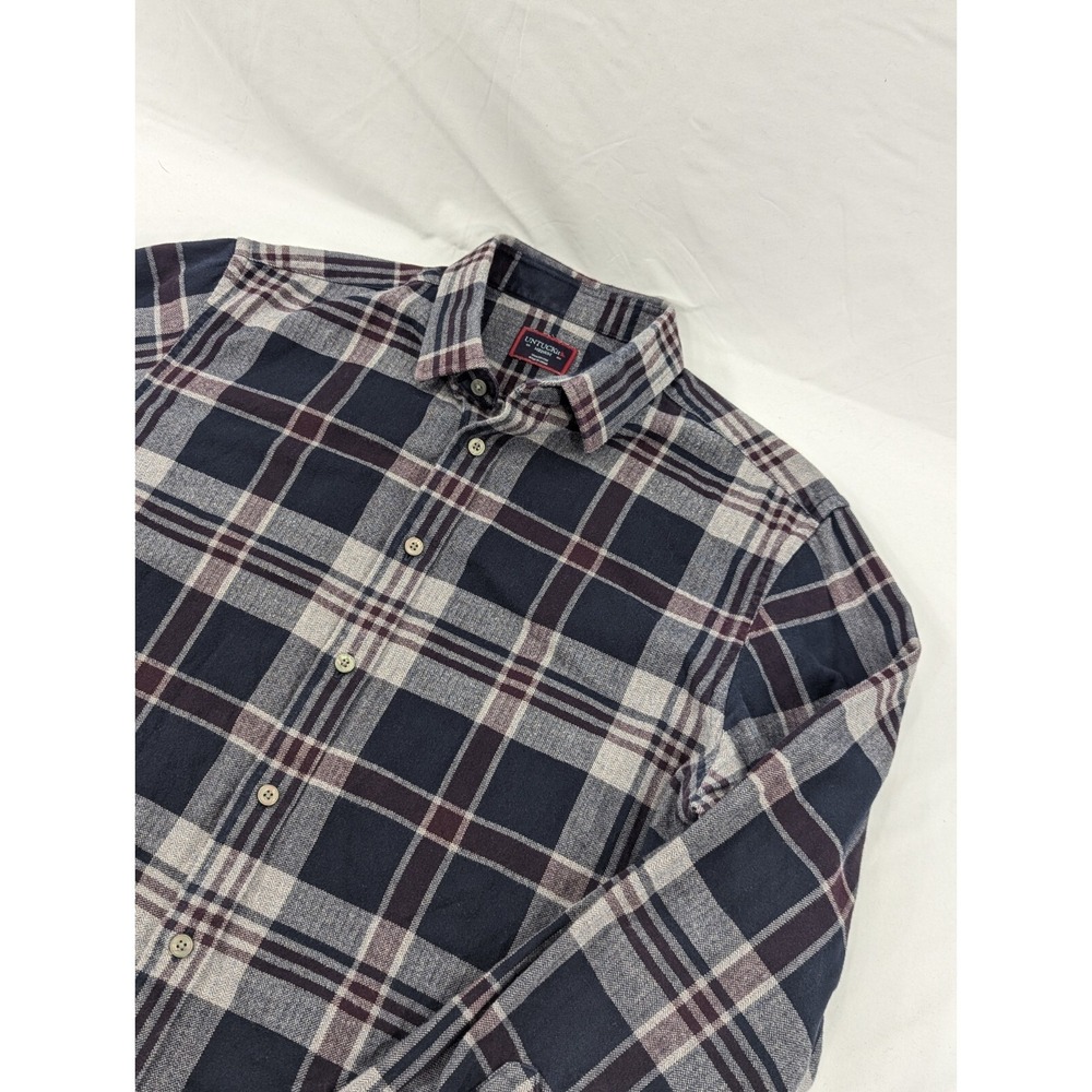 Untuckit Manning Flannel Shirt Mens M Blue Gray Plaid Slim Fit Cotton Outdoor